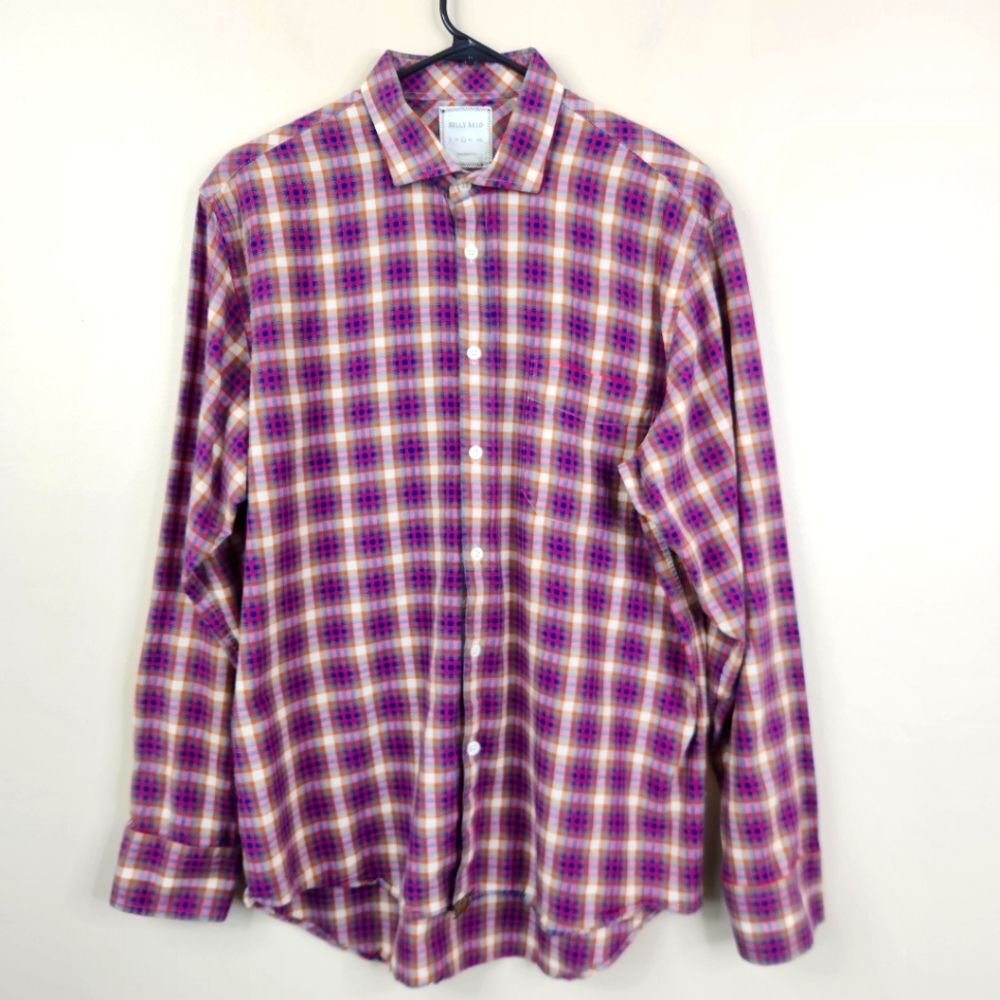 Billy Reid Mens Standard Cut Long Sleeve Plaid Print Cotton Button Down L